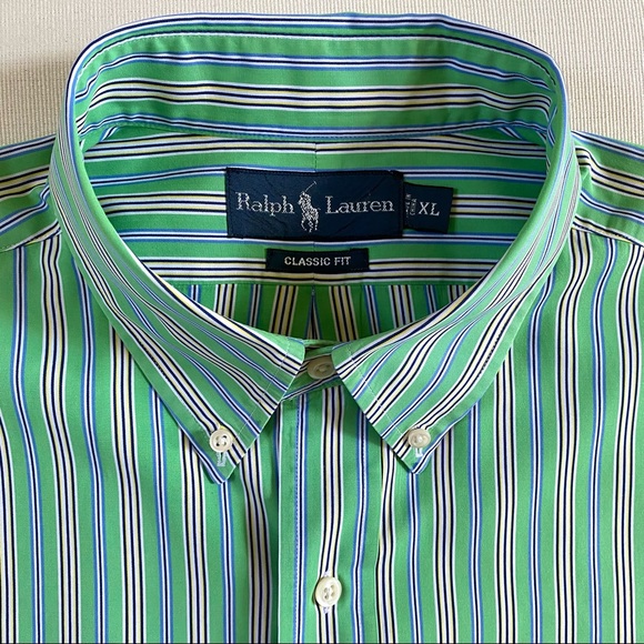 RALPH LAUREN Classic Fit 100% Cotton Stripe Men’s Shirt, Size XL - Picture 3 of 14